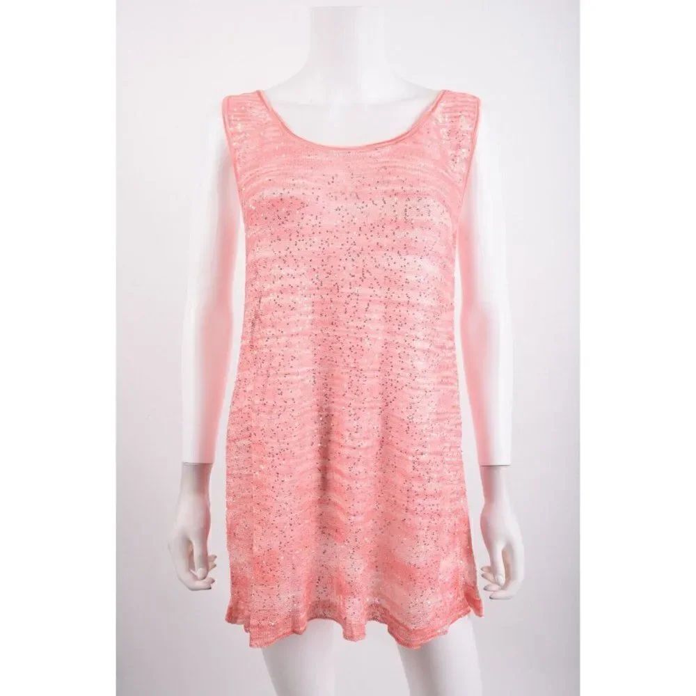 Missioni Women Sequin Knit Shirt Top IT 44 US 8 Large Pink Sleeveless scoop NWOT